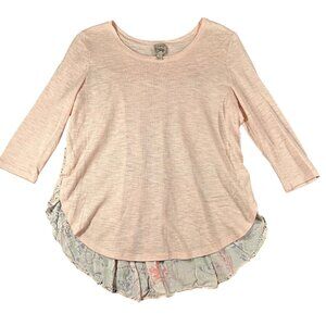 Como Vintage Womens Large Pink Floral High Low Round Hem Shirt Blouse